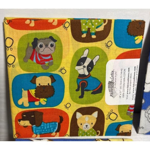 Dog Themed Fat Quarters Cotton 18" X 21" Set Of 4 - Picture 2 of 9